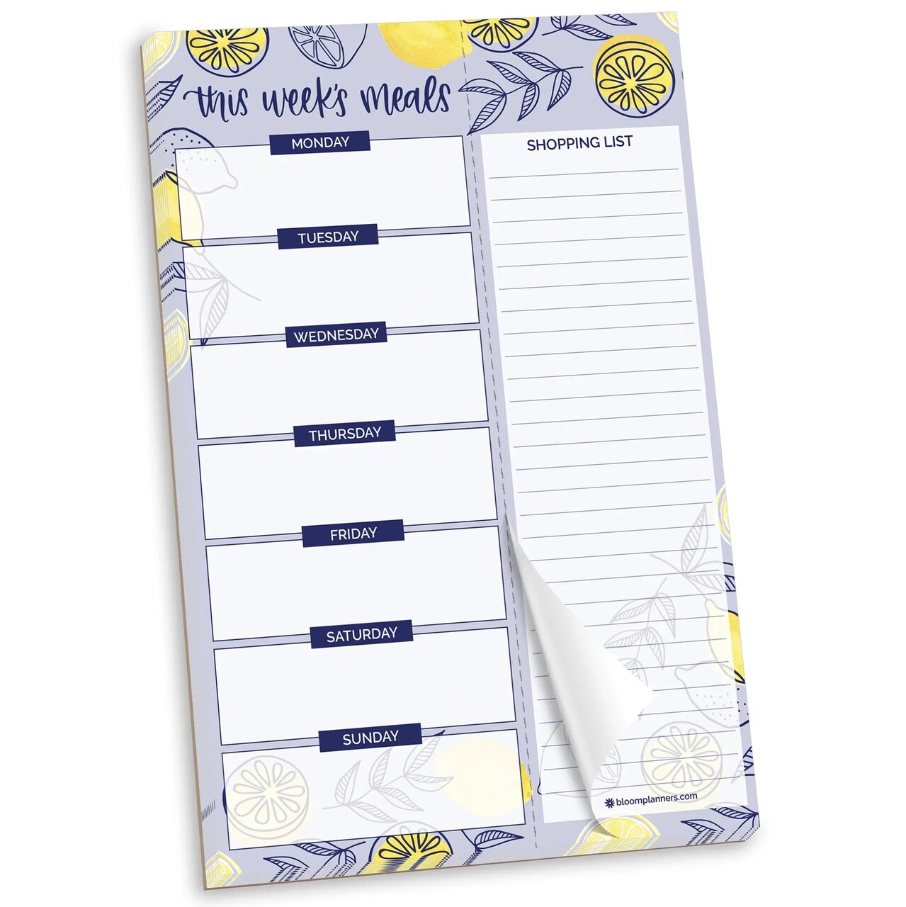 bloom daily planners Planning Pad, 6" x 9", Meal Planning Pad with Magnets, Blue Lemons